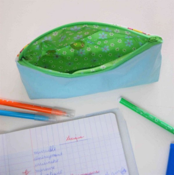 Trousse d'écolier en coton souple tortue et fleurs