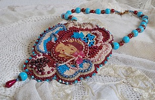 Collier Pendentif Skalli Vintage Années 90 - Cabochon En Résine Bleu/violet - Métal Argenté - Occasion
