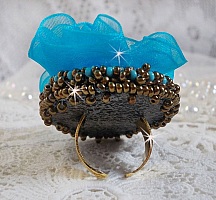 Bague Argent Massif Avec Cabochon Bleu Ciel Facetté - Taille 50, Occasion