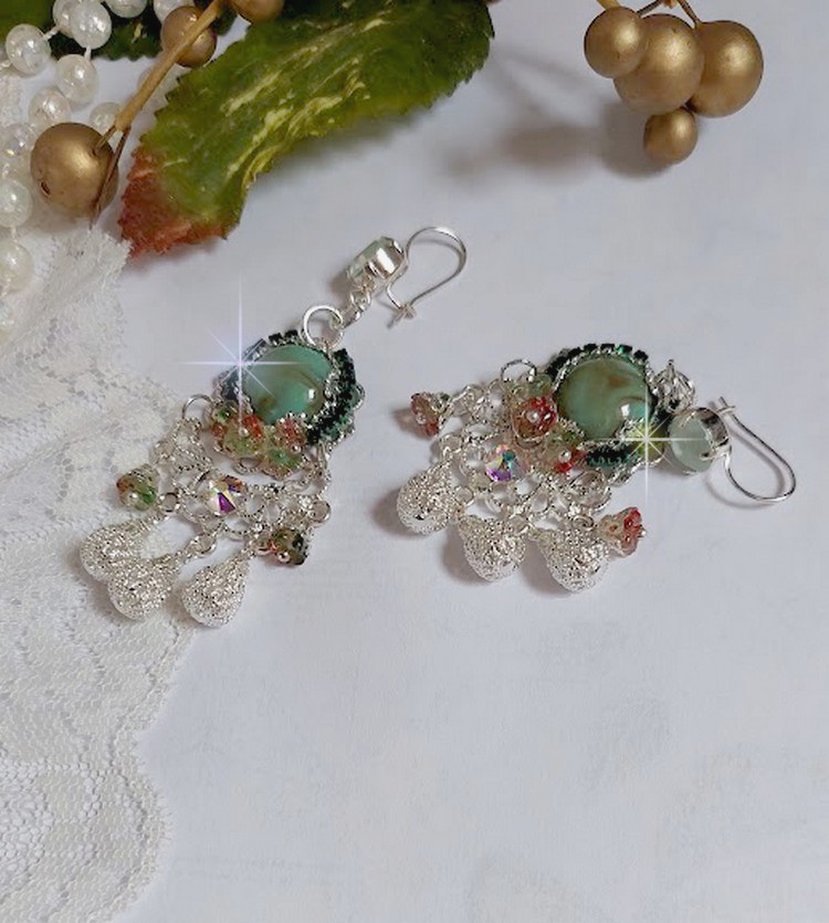 BO Blush Light green montées avec cabochons, estampes, breloques, perles Cristal Swarovski