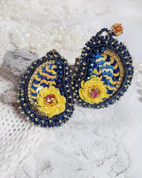 BO Cara Royal Soleil brod&eacute;es avec perles verres, sequins, rocailles et perles Cristal Swarovski