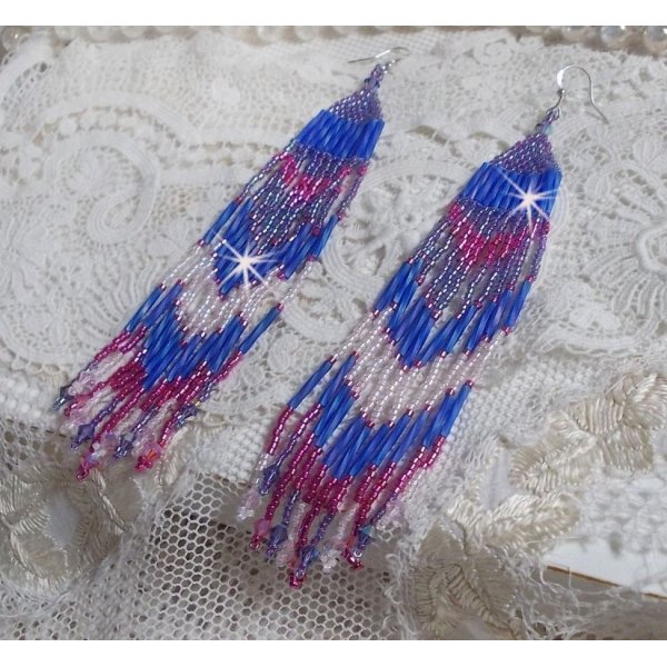 BO Constellation aux rocailles et tubes en Verre, toupies en cristal et crochets en Argent 925/1000 