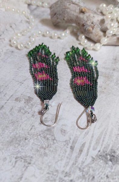 BO Evasion mont&eacute;es avec rocailles verres, tubes, perles cristal Swarovski et crochets d&rsquo;oreilles Argent 925