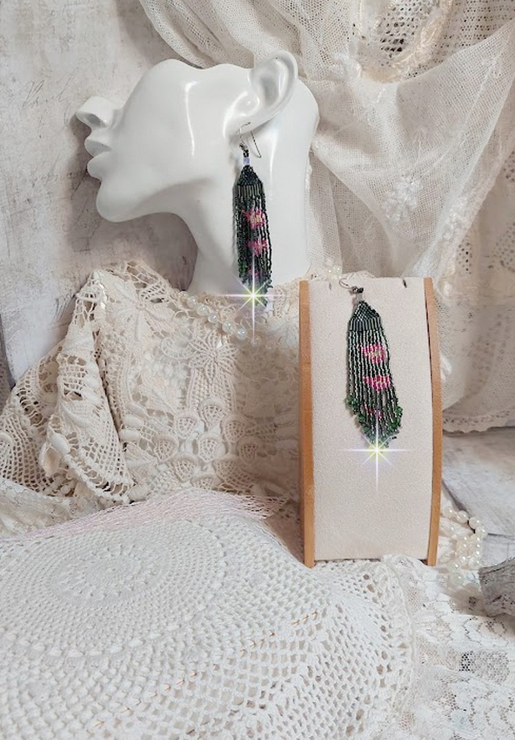 BO Evasion montées avec rocailles verres, tubes, perles cristal Swarovski et crochets d’oreilles Argent 925