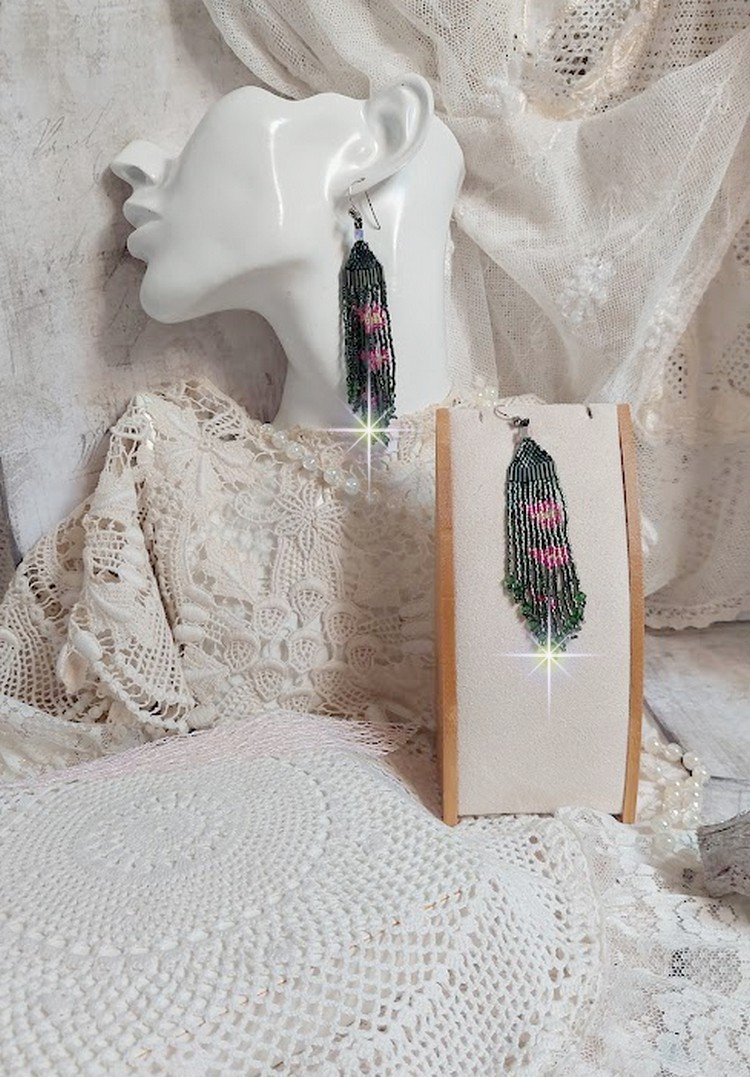 BO Evasion montées avec rocailles verres, tubes, perles cristal Swarovski et crochets d’oreilles Argent 925
