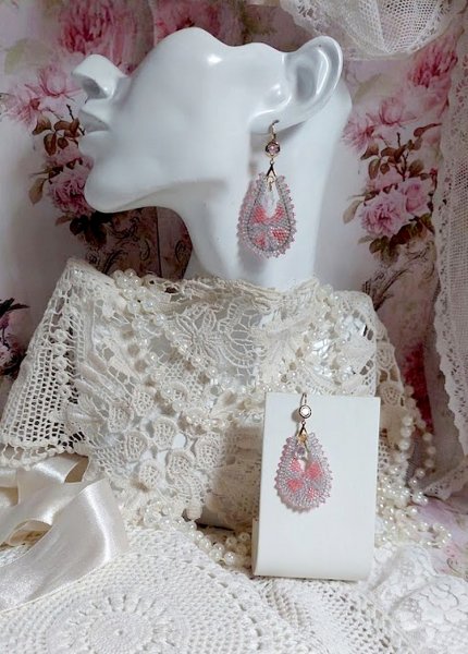 BO Florentine Lavande mont&eacute;es avec rocailles en verre, perles cristal Swarovski et crochets laiton