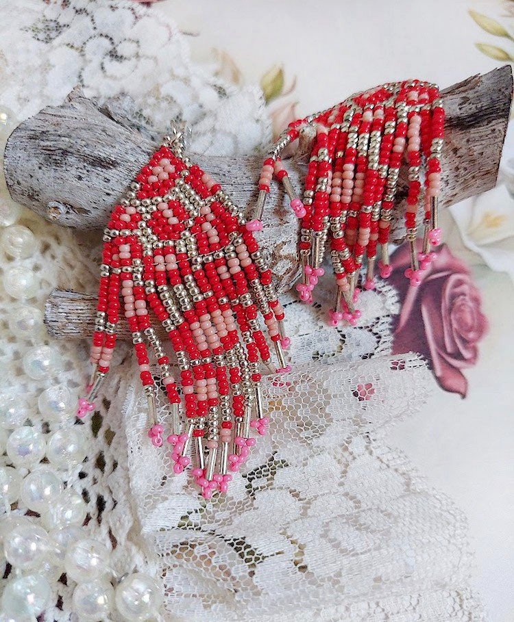 BO Imagine montées avec rocailles verres, tubes Argent 925 et crochets d’oreilles plaqué argent