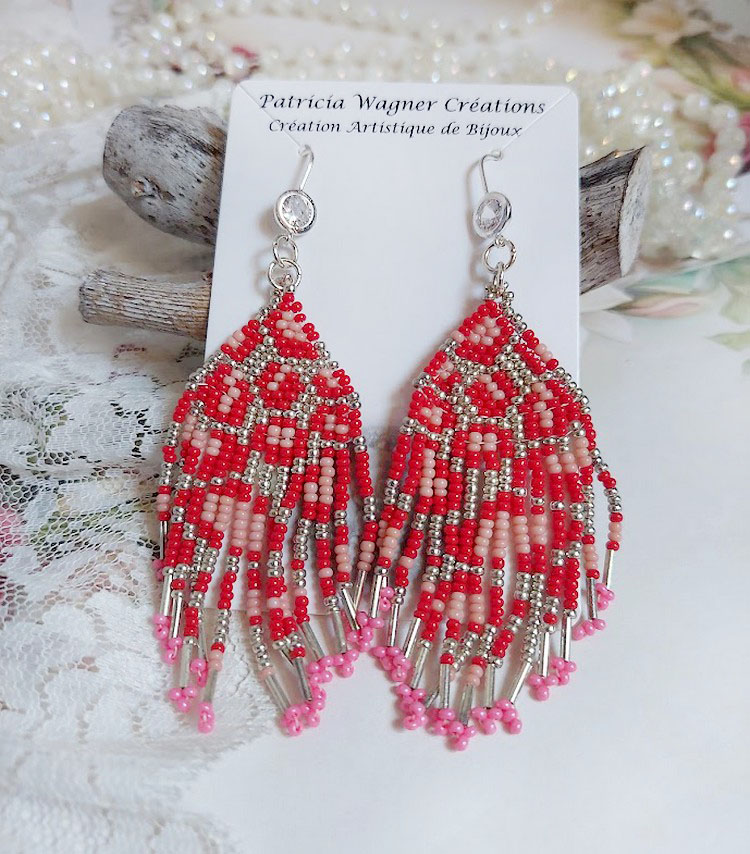 BO Imagine montées avec rocailles verres, tubes Argent 925 et crochets d’oreilles plaqué argent