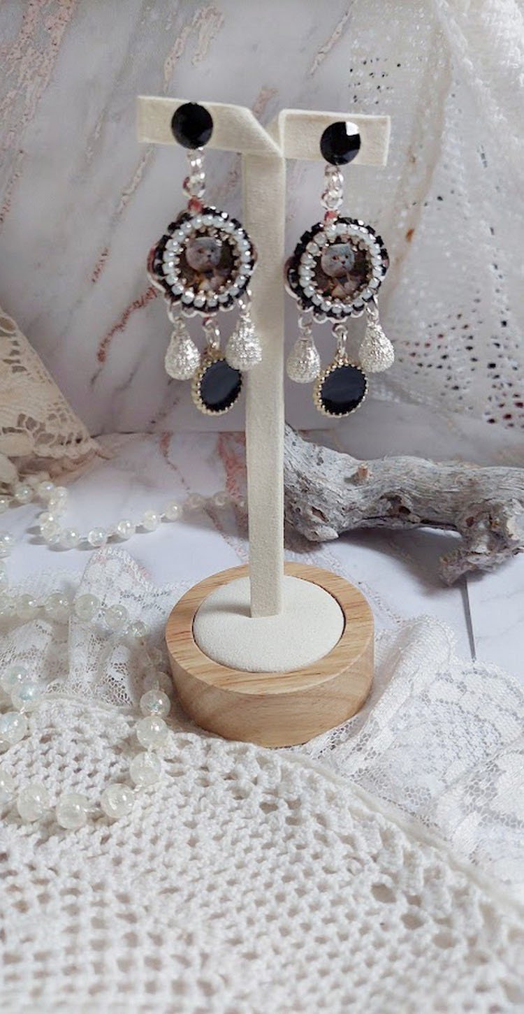 BO Mimichat Steampunk avec cabochons verres, strass, breloques &eacute;poxy, perles cristal Swarovski et clous argent