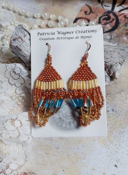 BO Tangerine mont&eacute;es avec rocailles verre, perles cristal Swarovski et crochets d&rsquo;oreilles Gold filled 14 carats