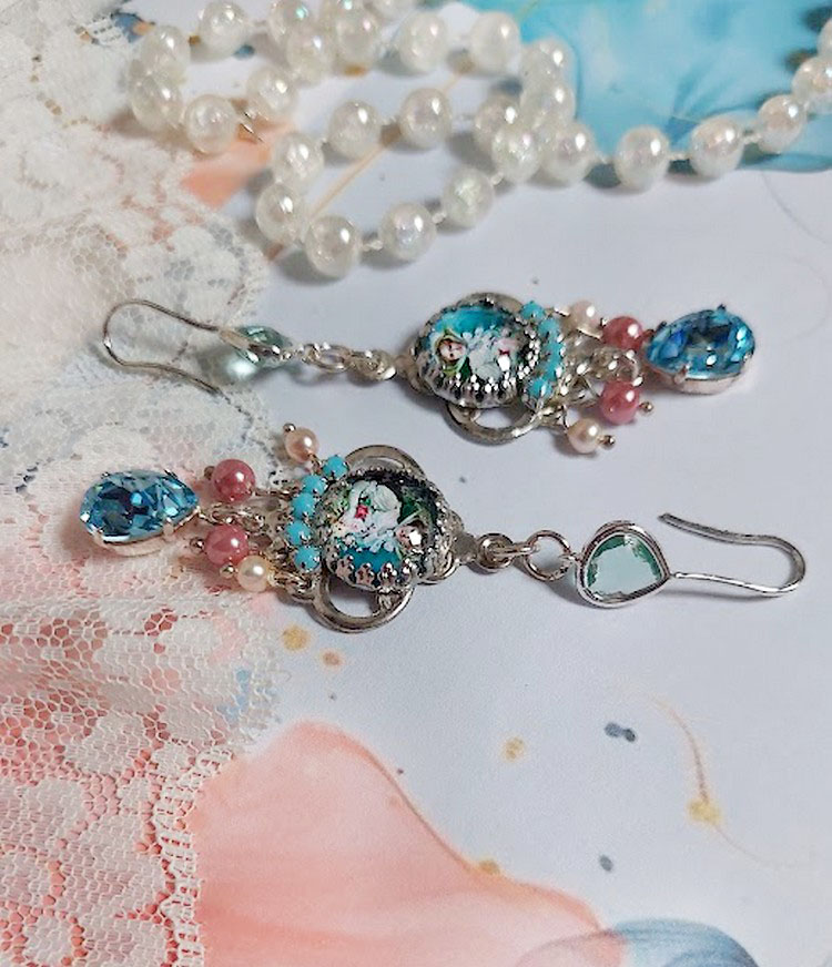 BO Caprice élégant avec cabochons verres, perles en verre, strass et perles cristal Swarovski