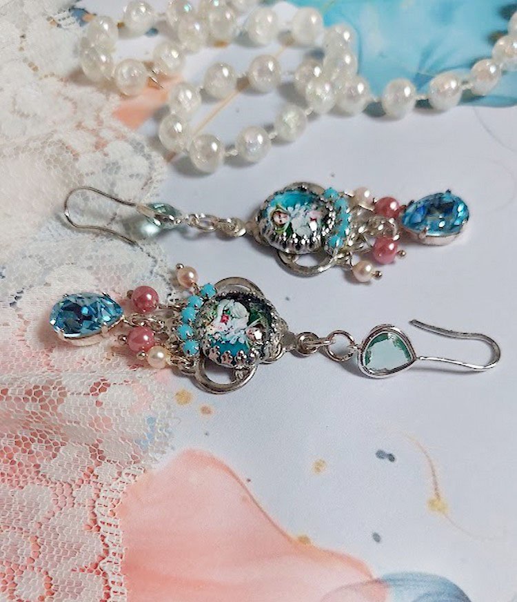 BO Caprice élégant avec cabochons verres, perles en verre, strass et perles cristal Swarovski