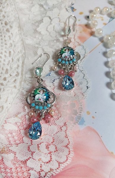 BO Caprice &eacute;l&eacute;gant avec cabochons verres, perles en verre, strass et perles cristal Swarovski