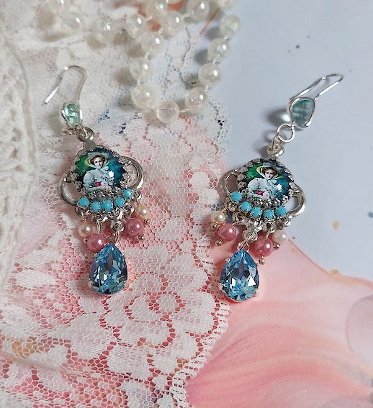 BO Caprice élégant avec cabochons verres, perles en verre, strass et perles cristal Swarovski