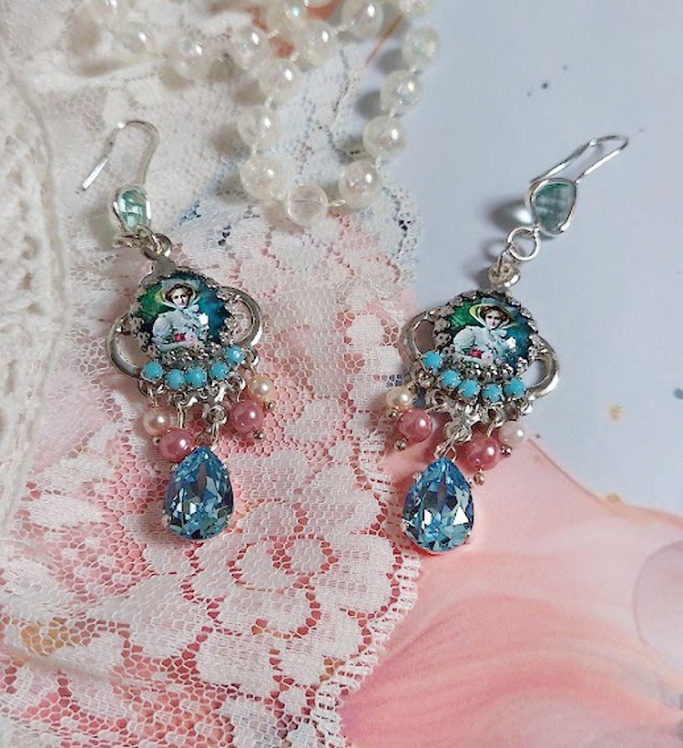 BO Caprice élégant avec cabochons verres, perles en verre, strass et perles cristal Swarovski