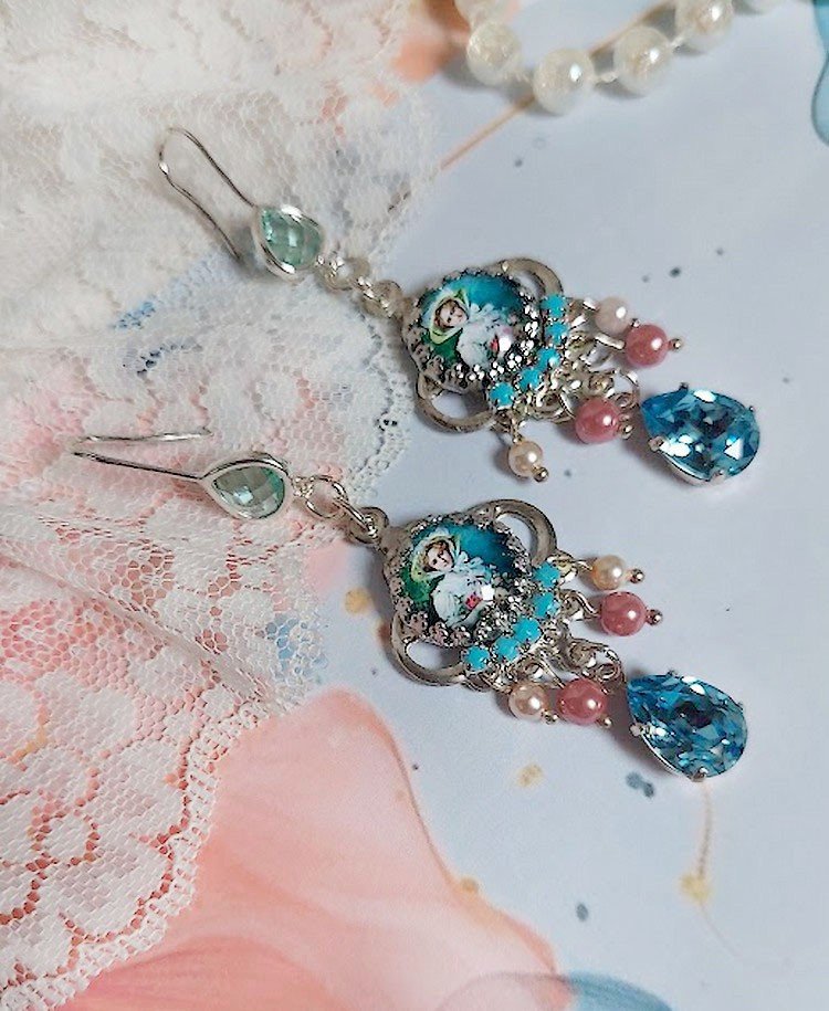 BO Caprice élégant avec cabochons verres, perles en verre, strass et perles cristal Swarovski