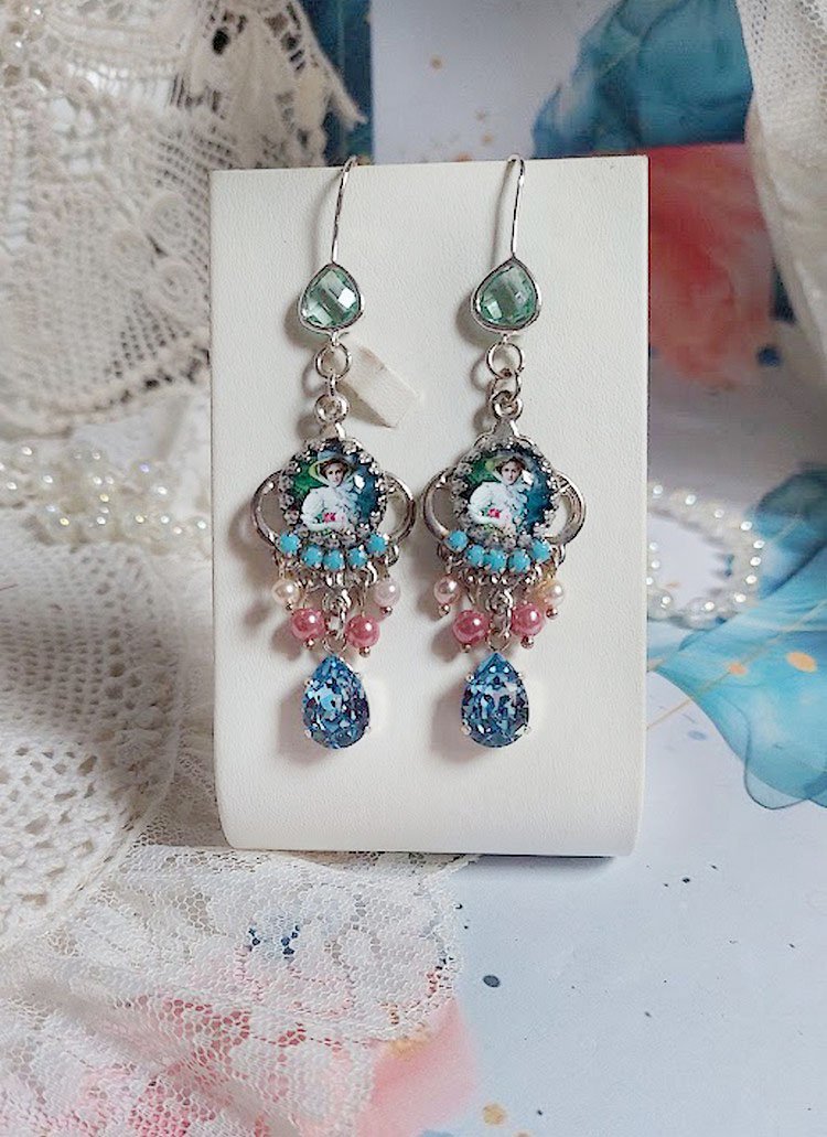 BO Caprice élégant avec cabochons verres, perles en verre, strass et perles cristal Swarovski