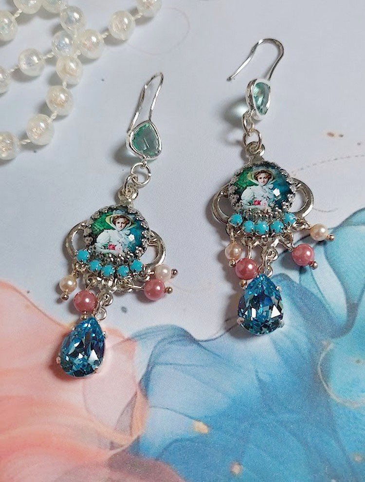 BO Caprice élégant avec cabochons verres, perles en verre, strass et perles cristal Swarovski