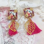 BO Chants d&rsquo;Oiseaux cr&eacute;&eacute;es avec cabochons verres, pompons, cha&icirc;ne strass verre et clips laiton