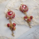Boucles d'oreilles brodées avec cabochons et perles en cristal Swarovski, crochets d'oreilles en or Gold Filled 14 carats