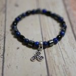 Bracelet homme en perles Noir Bleu et pendentif au choix