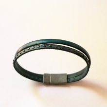 Bracelet homme en duo de cuir bleu à clous