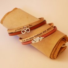 Bracelet cuir en duo à personnalisé au petit passant coeur, étoile, infini