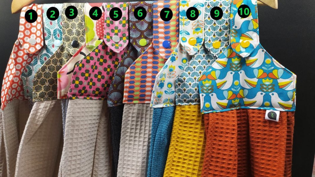 Torchon &agrave; clipser en tissu Oeko-Tex / pour mains, vaisselle, surfaces