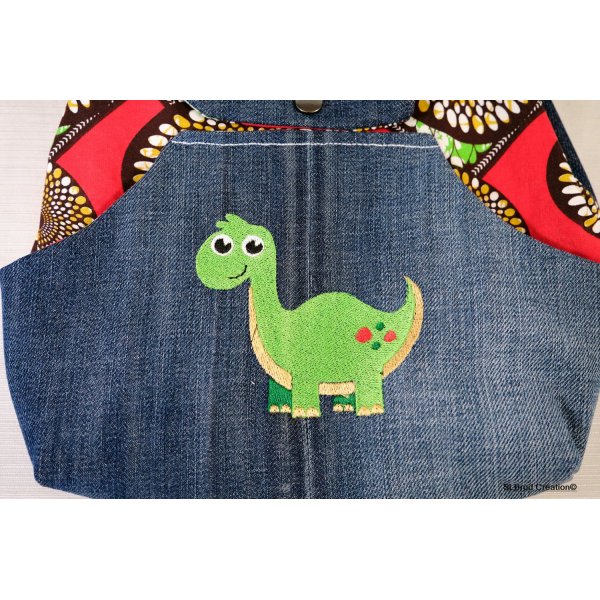 Sac à dos enfant brodé dinosaure et wax à personnaliser au prénom