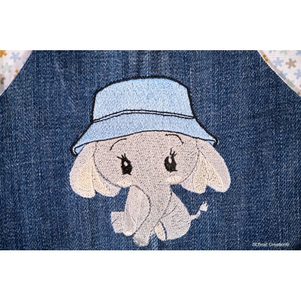 Sac à dos enfant brodé éléphant au chapeau bleu personnalisable