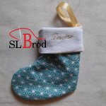 Petite chaussette de Noël tissu turquoise à motif