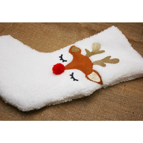 Chaussette de Noël personnalisé prénom / Botte de Noël fait main en fourrure toute douce et tête de renne