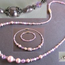 Collier+bracelet Bali nacré parme