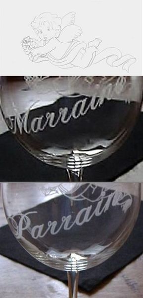 Verre à vin form. 2 Parrain/Marraine, ange, inscription pied